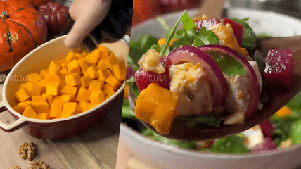 Салат из тыквы со свеклой, сыром и орехами