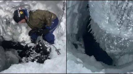 Сноубордисты провалились на глубину четырех метров под снег и выжили: как им это удалось (видео)