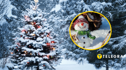 Елка в снегу и снеговичок