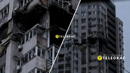 Наслідки удару дрона в Києві