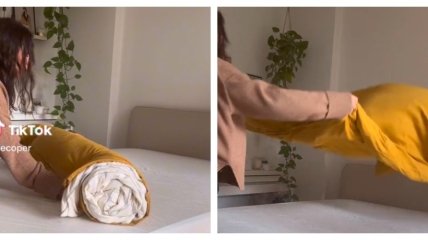 Быстрый способ заправить одеяло в пододеяльник