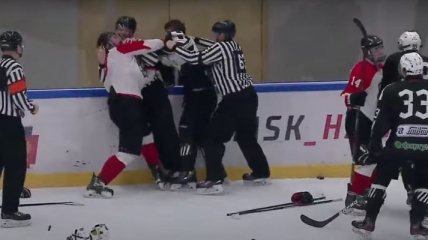 В России хоккеисты устроили побоище, досталось даже судьям (видео)