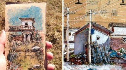 Художник из Китая создает картины на мусоре, который находит на улице (Фото)