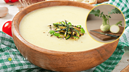 Суп-пюре из кольраби с грибами