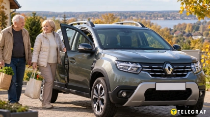 Пожилые супруги возле Renault Duster