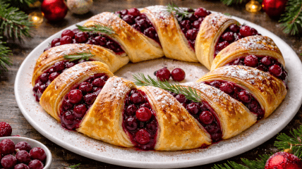 Новорічний віночок із вишнею: пиріг, який виглядає як із вітрини кондитерської (відео)