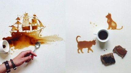 Художница создает удивительные картины с помощью пролитого кофе (Фото)