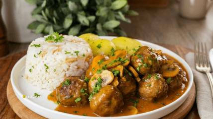 Тефтели в сливочно-томатном соусе с грибами