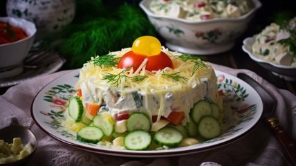 Необычный салат с тунцом, рисом и яйцами