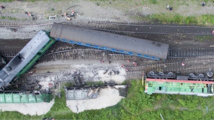  Столкновение поездов на Хмельнитчине сняли с помощью дрона