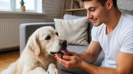 Собака облуэ руки