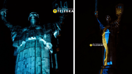 Лазерно-світлове шоу на монументі “Батьківщина-Мати” у Києві