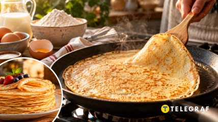 Чтобы блин не порвался, переворачивайте его, когда края подсохнут