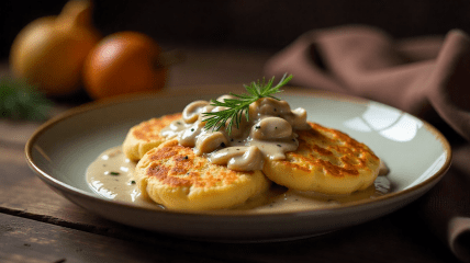 Деруни з грибним соусом