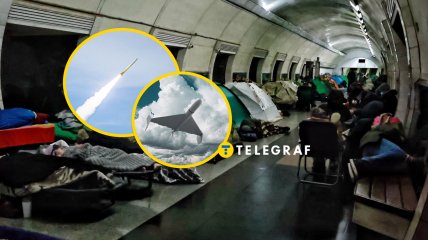 Киевляне прячутся от обстрела в метро