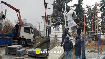 Установка памятника Григорию Сковороде в Полтаве