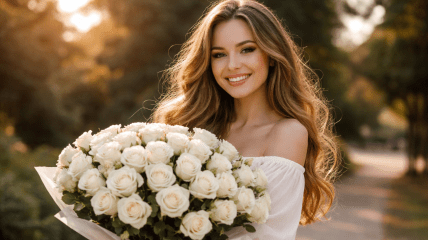 Девушка с букетом цветов