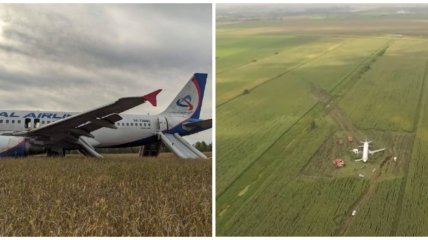 В россии самолет экстренно сел в поле