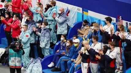 Сборная Украины после выступления российской спортсменки