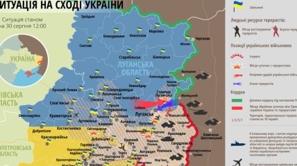 Карта ситуации на Востоке Украины по состоянию на 30 августа