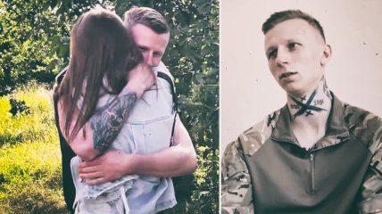 Боец "Азова" Торк обнимает девушку, которой сделал предложение, будучи в Мариуполе