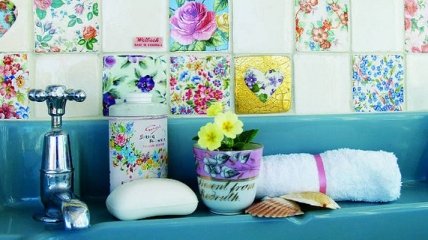 Яркий дизайн ванной комнаты в стиле "пэчворк" (Фото)