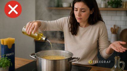 Неправильно добавлять масло к макаронам