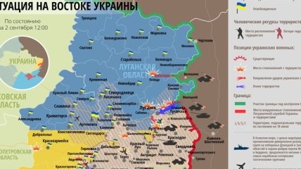 Карта ситуации на Востоке Украины по состоянию на 2 сентября