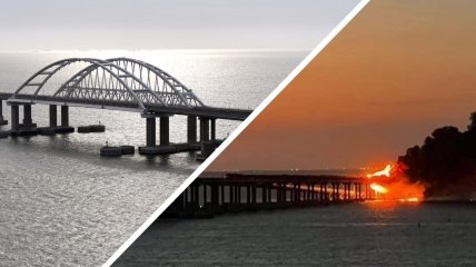 Крымский мост до и после взрывов 8 октября