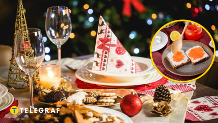 Новогодний стол и бутерброды с икрой