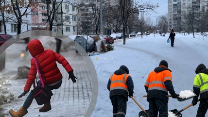 Дворники работают, киевляне падают. Фото Коллаж "Телеграфа"