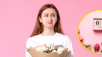 Разочарованная девушка с букетом, 8 марта