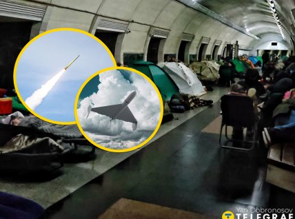 Киевляне прячутся от обстрела в метро