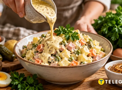 Медовая горчица в заправке придаёт оливье новый вкус