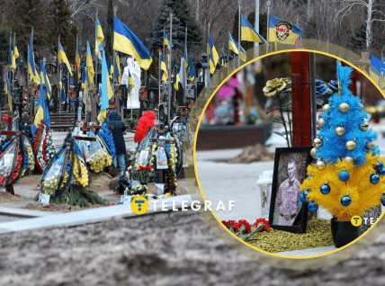 Елки и рождественские венки на могилах погибших