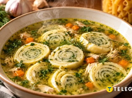 Ароматный куриный суп с чесночными галушками