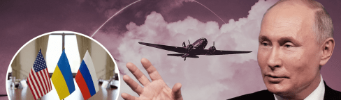 Флаги США, Украины, России и лидер Кремля