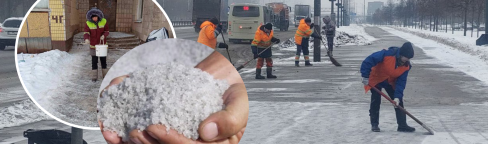 Коммунальщики убирают снег на тротуарах