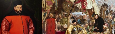 Король Речи Посполитой (слева) и фрагмент картины "Стефан Баторий под Псковом". Коллаж "Телеграфа"