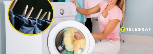 Дівчина поруч з пральною машиною