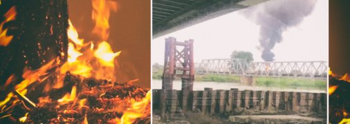 Густой черный дым виден в нескольких километрах от места чрезвычайного происшествия.