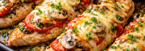 Сочная курочка под сырно-грибной шапочкой