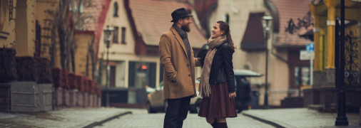 Пара прощается на улице