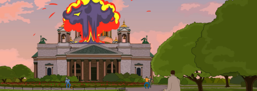 В мультфільмі ракета влучає в Ісакіївський собор