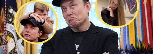 Ілон Маск, його син X Æ A-12  і трансгендерна донька Вів'єн