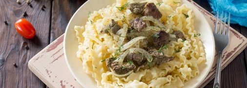 Макароны с печенью