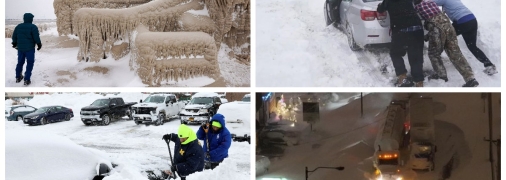 В сугробы попадают даже снегоуборочные машины