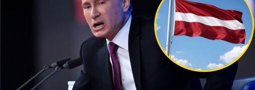 Володимир Путін та прапор Латвії