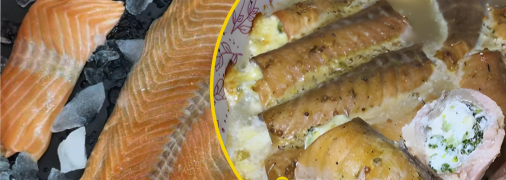 Рулетики з обрізі червоної риби з броколі та сиром