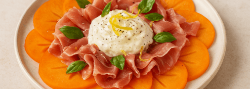 Карпаччо из хурмы, хамона и крем-сыра